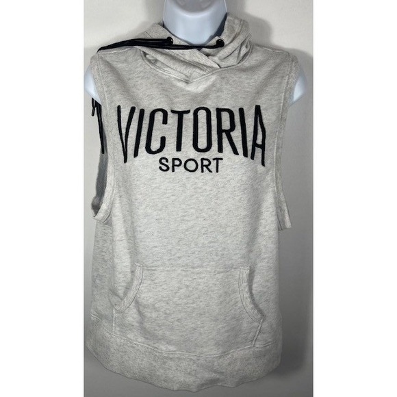Victoria's Secret VSX Women SZ M Open Back Sport Tank Hoodie Gray Workout -1133 - Picture 2 of 6